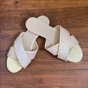 JCrew gold glitter slide sandal size 8!
